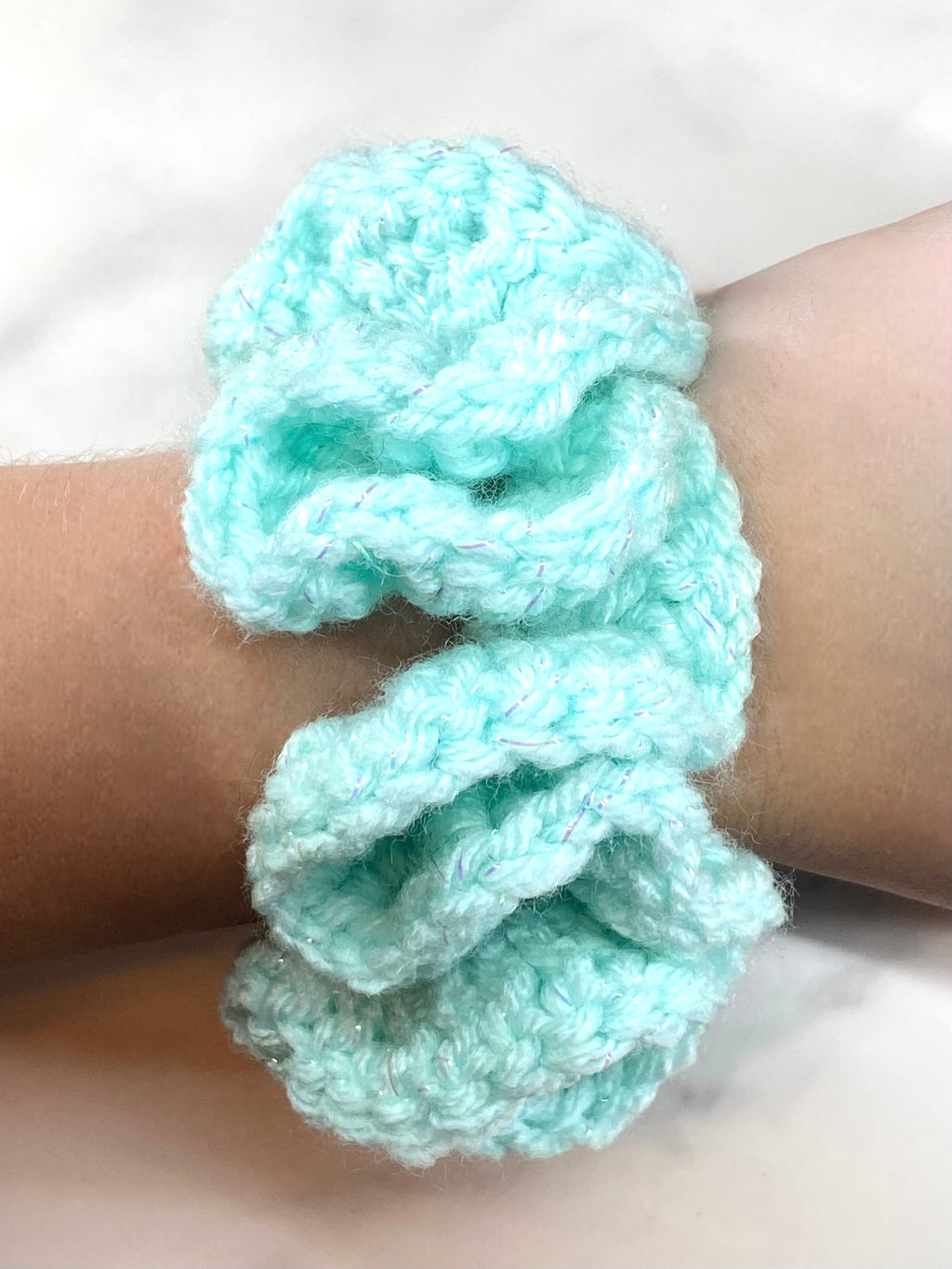 Teal Sparkle Crochet Scrunchie