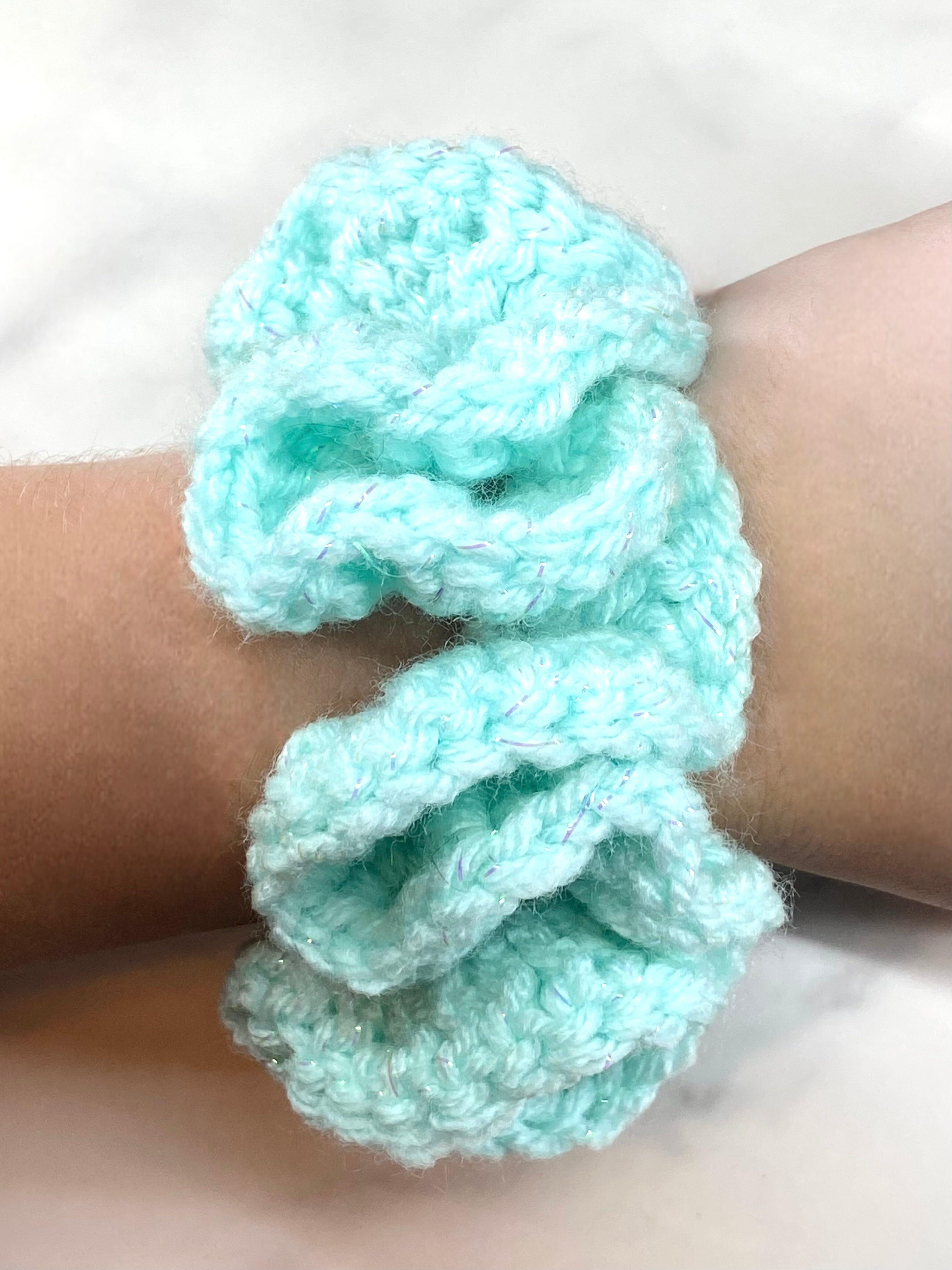 Teal Sparkle Crochet Scrunchie