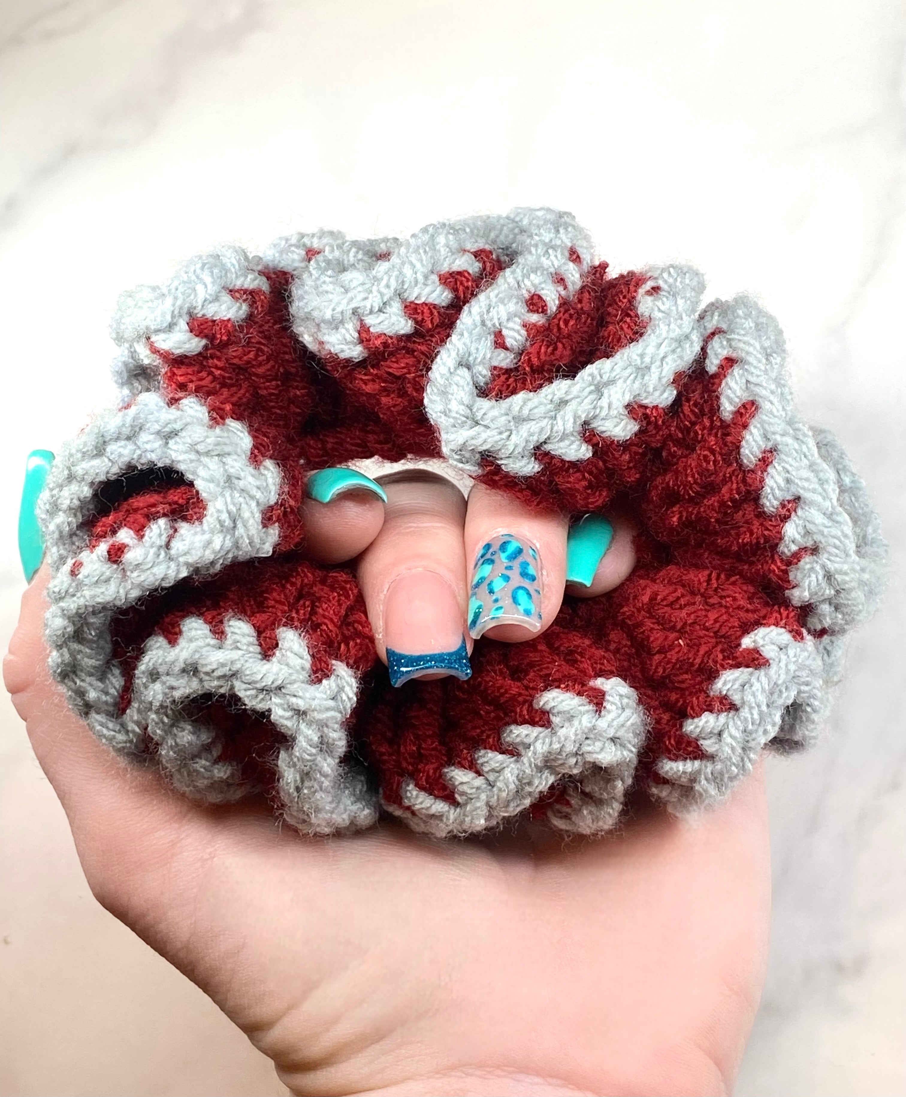 Red/Grey Crochet Scrunchie