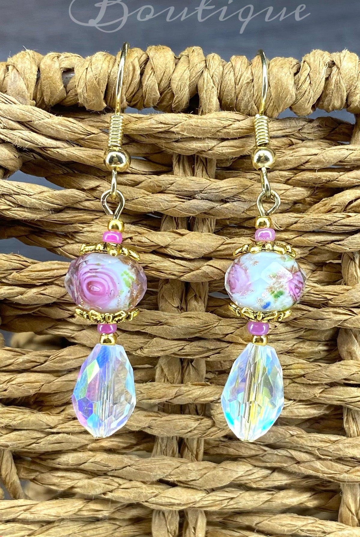 Iridescent Rose Bead Earrings