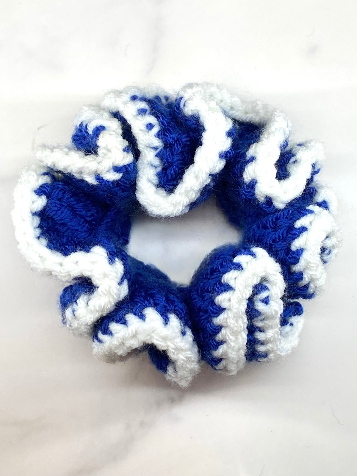 Blue/White Crochet Scrunchie
