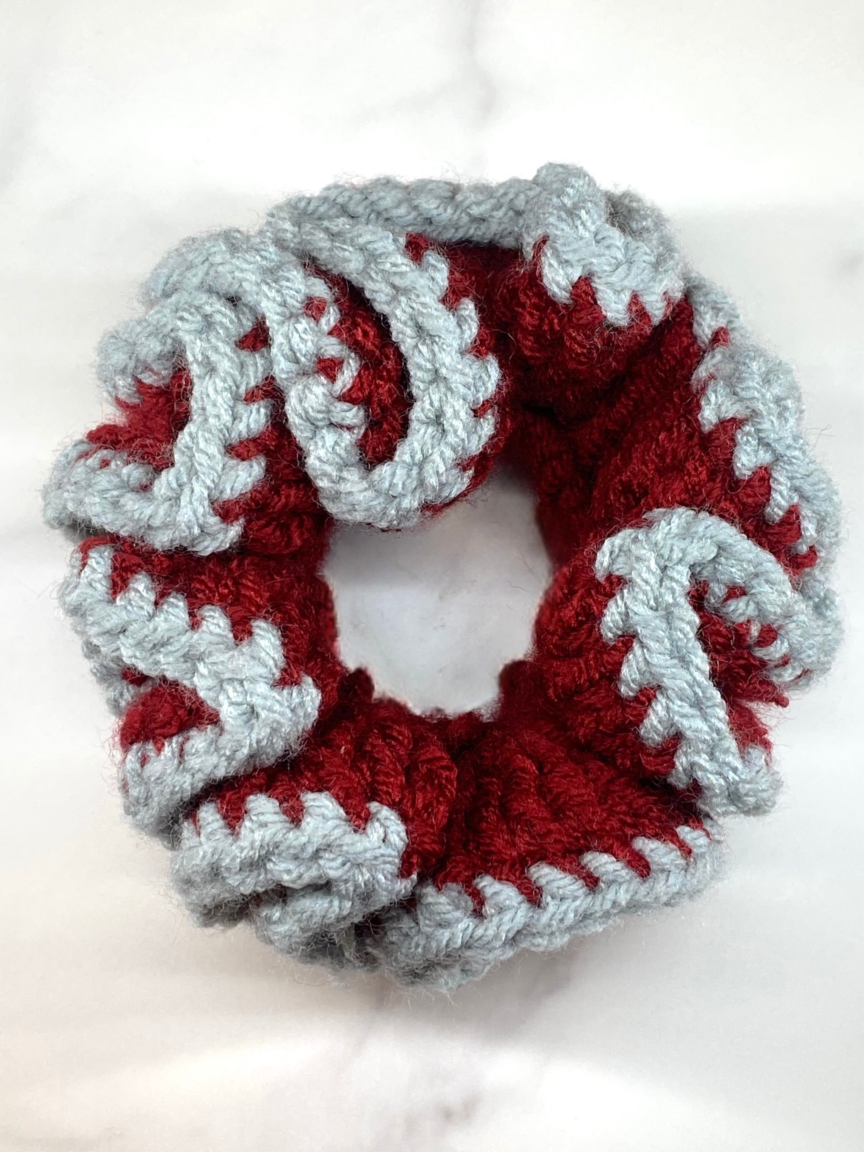 Red/Grey Crochet Scrunchie
