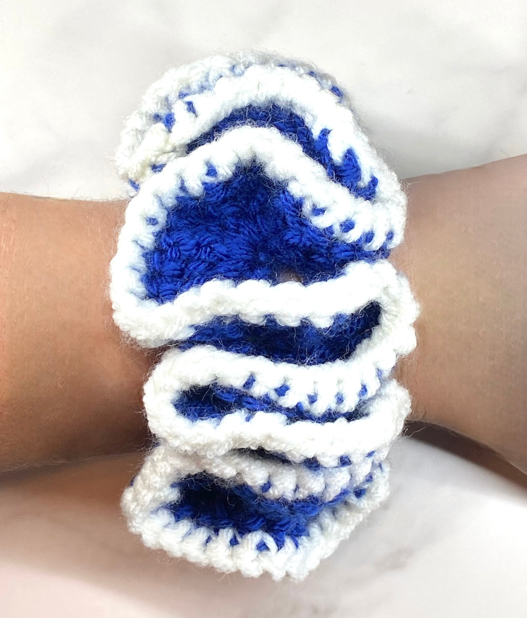 Blue/White Crochet Scrunchie