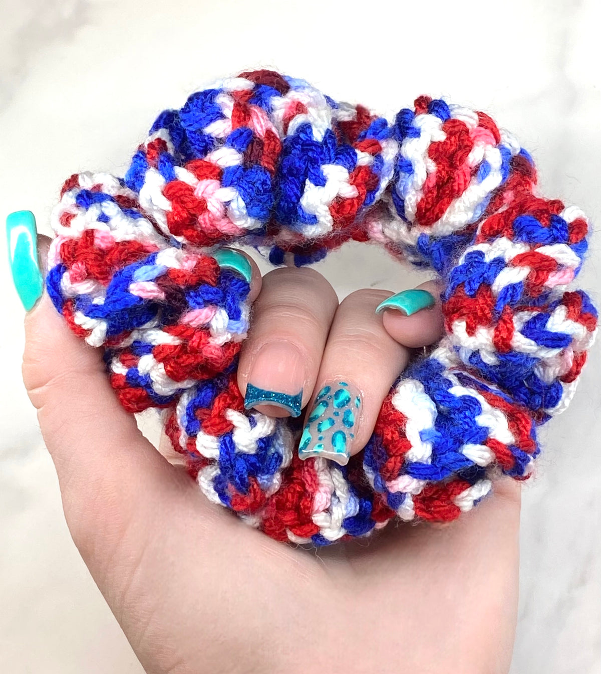 Red/White/Blue Crochet Scrunchie