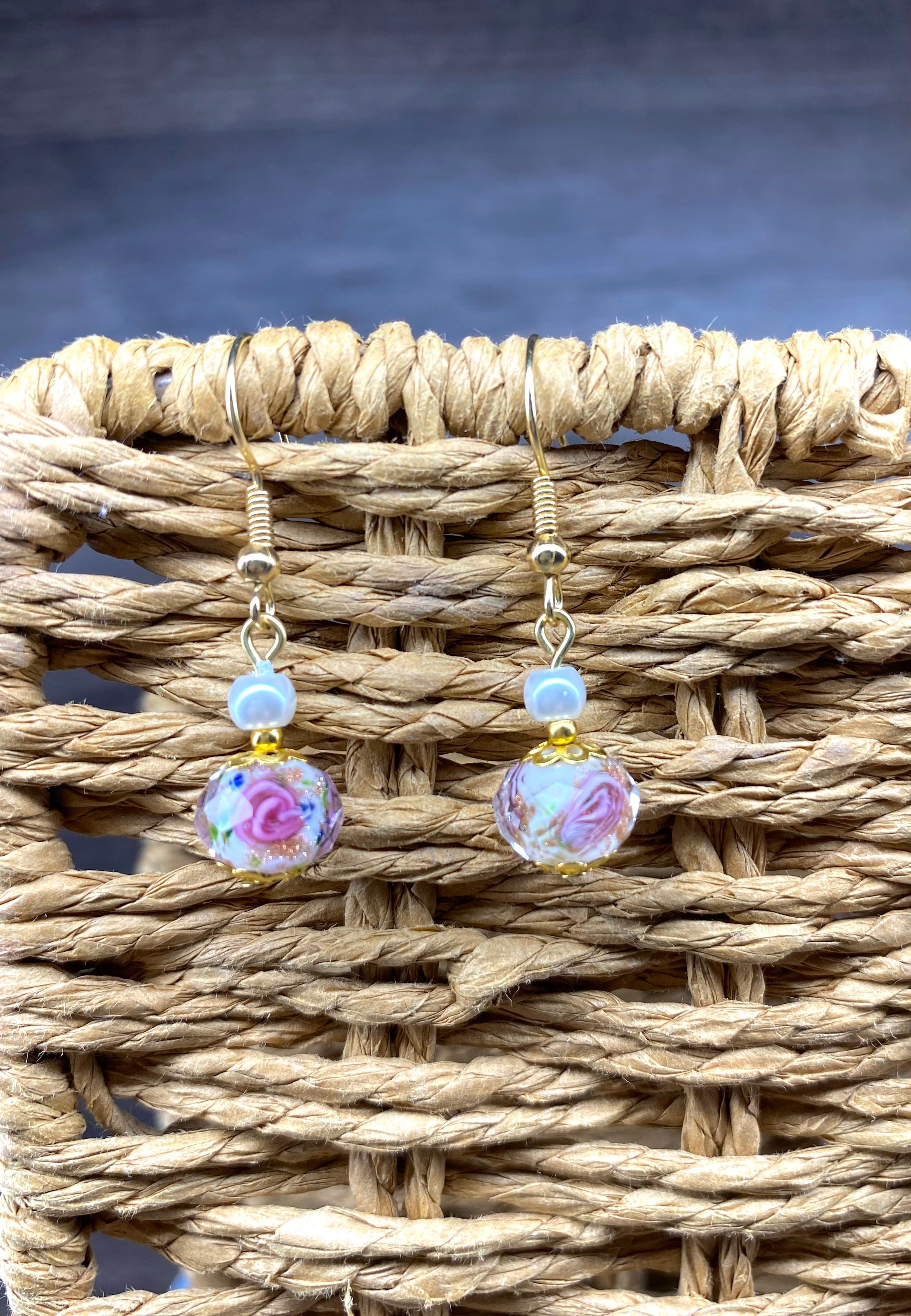 Rose/Pearl Bead Earrings