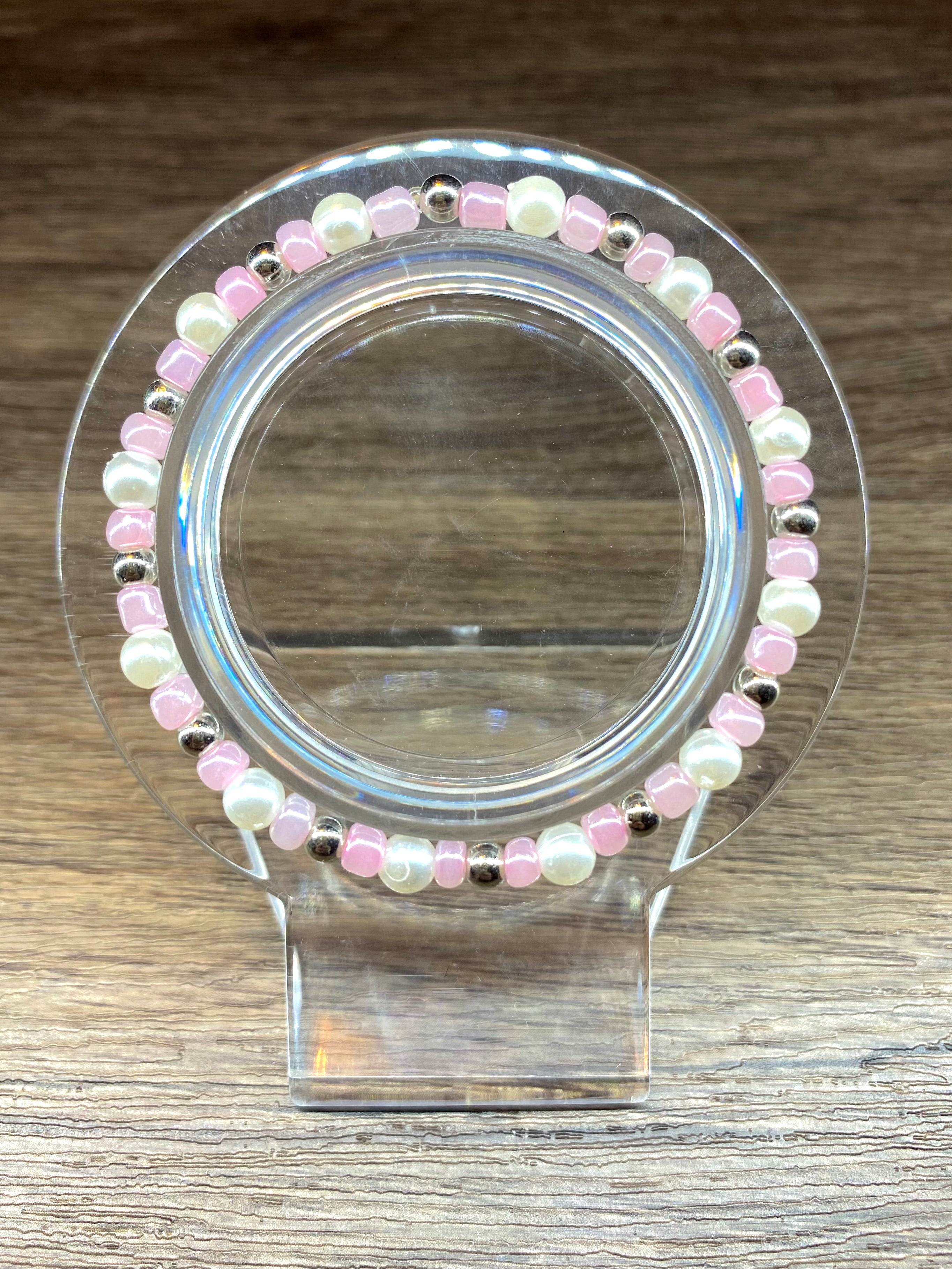 Dainty Pink/Pearl Bracelet