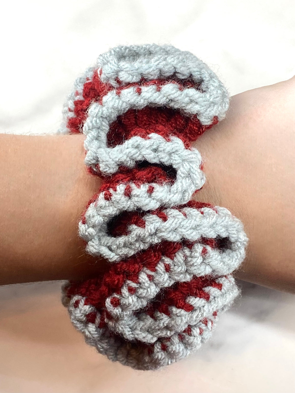 Red/Grey Crochet Scrunchie