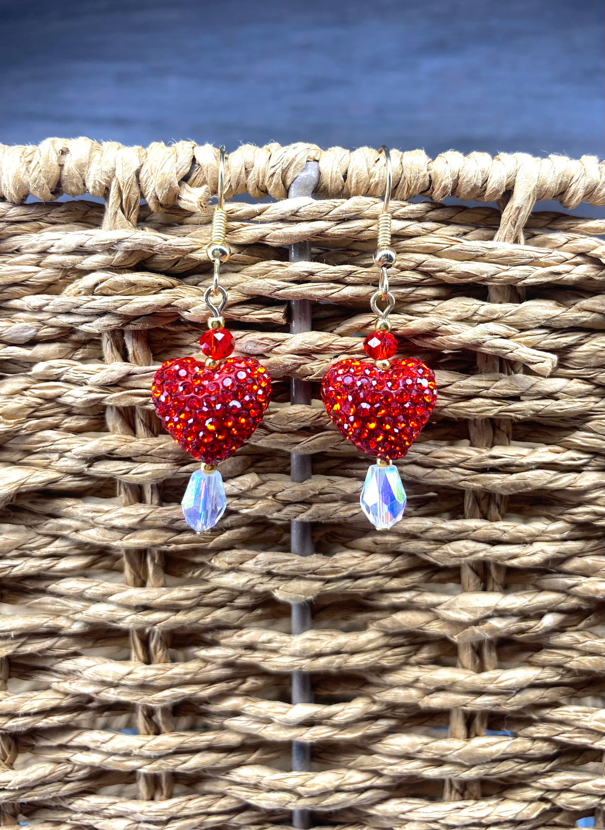 Red Rhinestone Heart Earrings