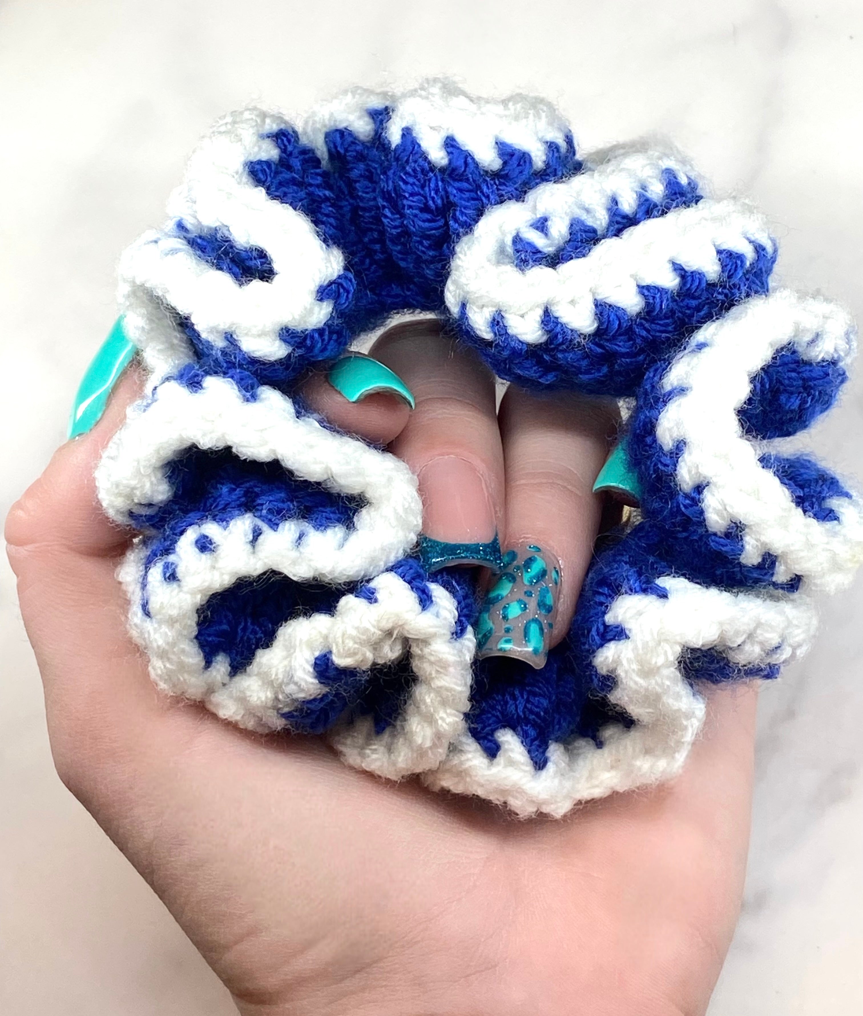 Blue/White Crochet Scrunchie