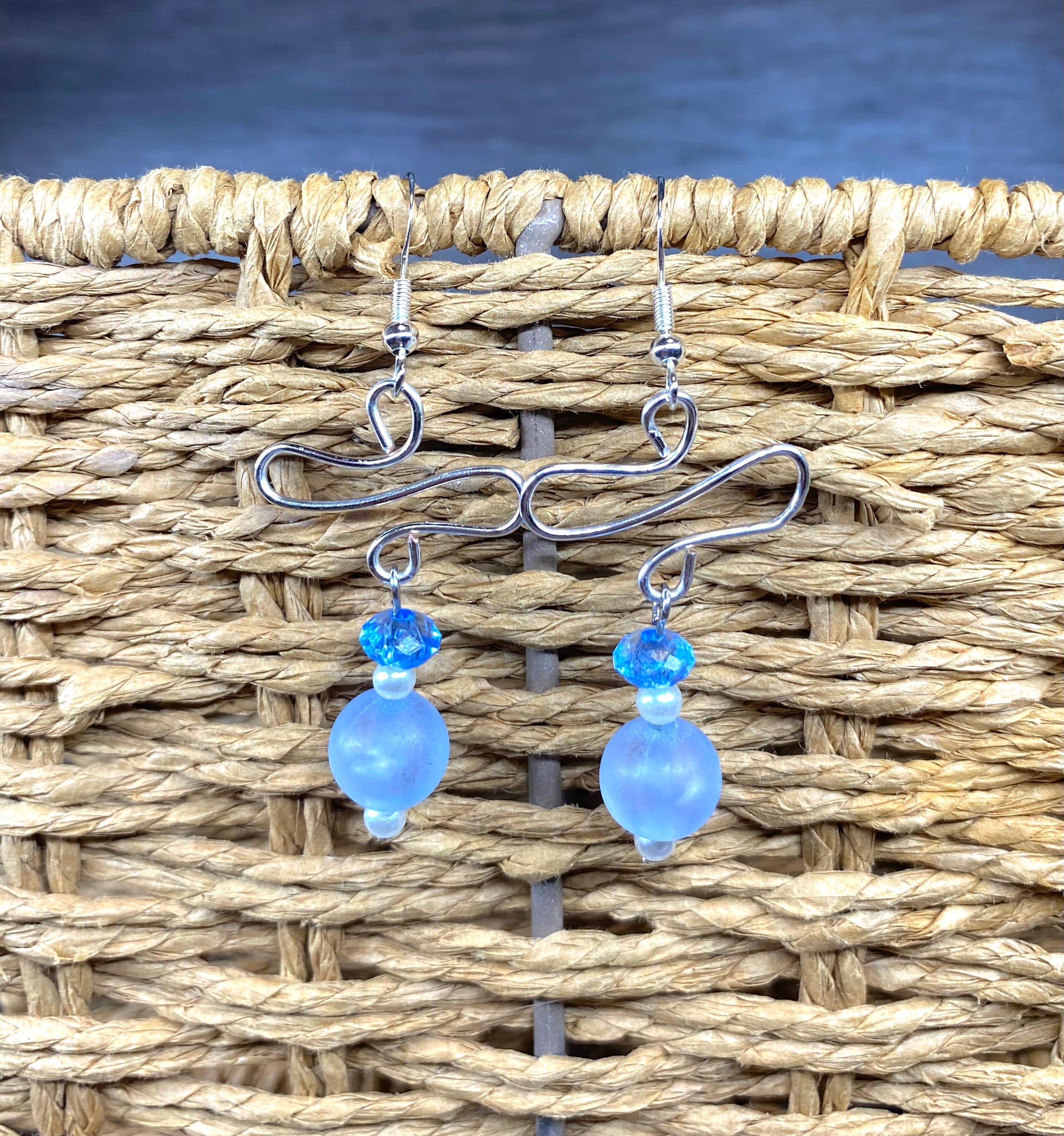 Light Blue Wired Glass Bead Earrings