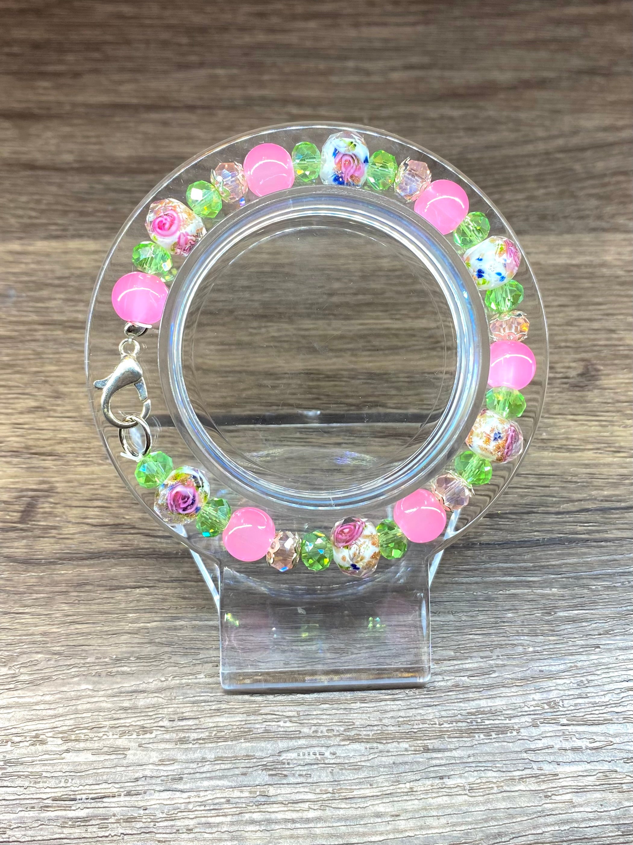 Pink Rose Bead Bracelet