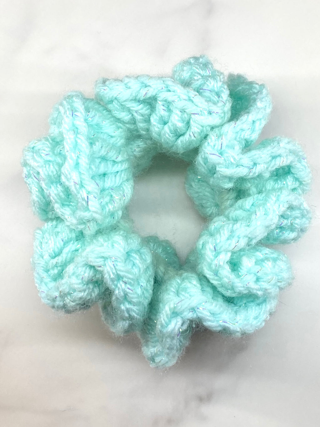 Teal Sparkle Crochet Scrunchie