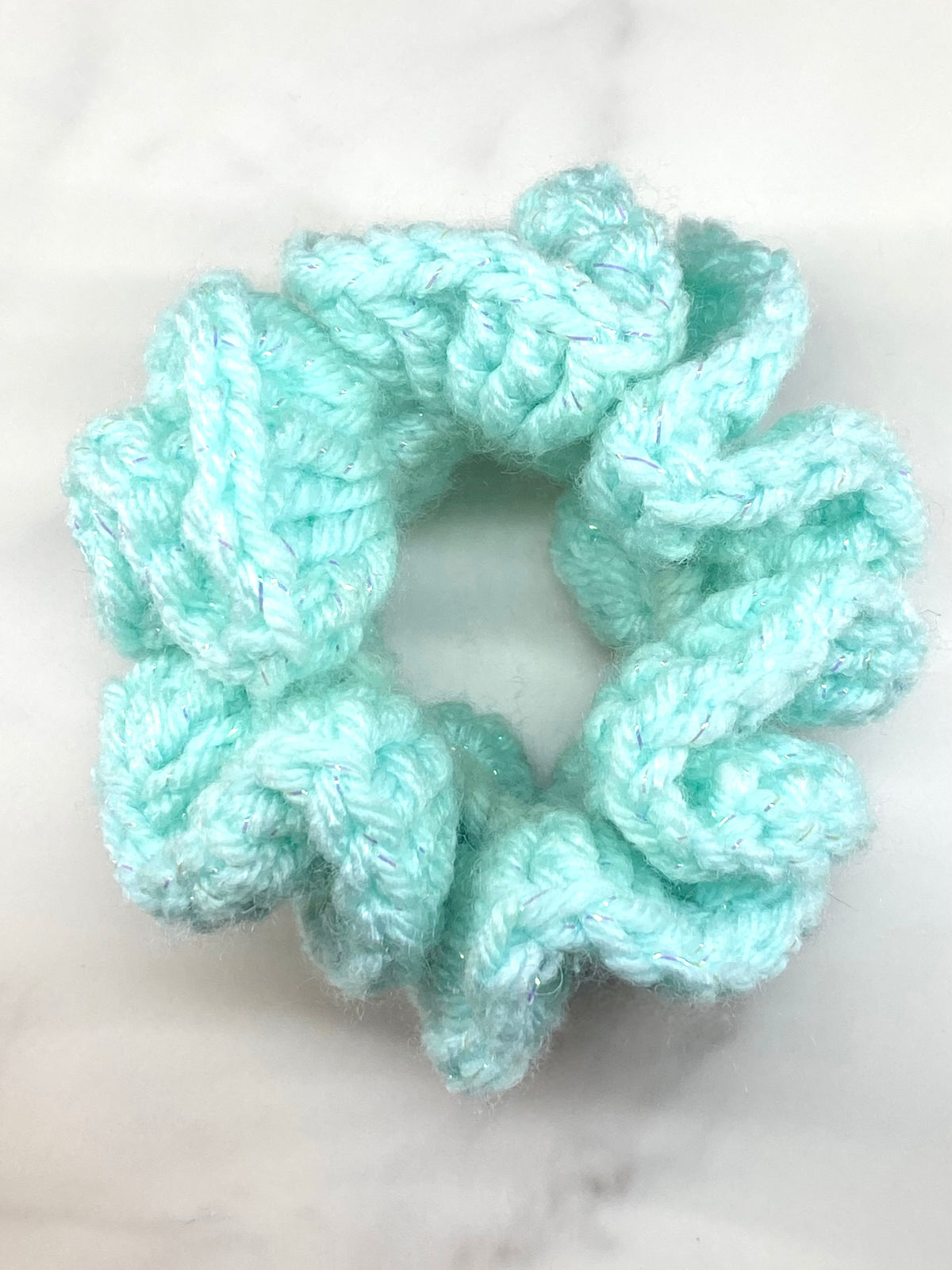 Teal Sparkle Crochet Scrunchie