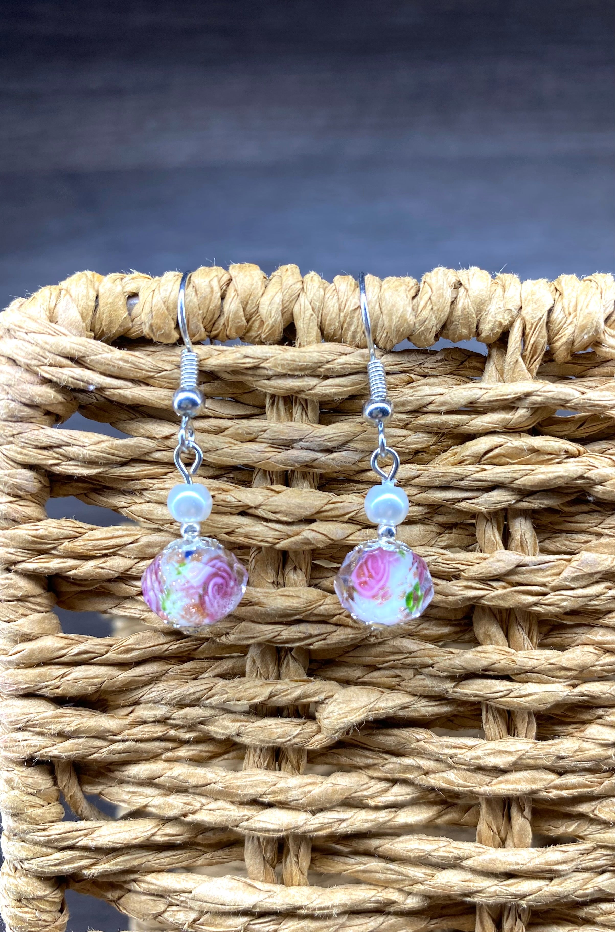 Rose/Pearl Bead Earrings