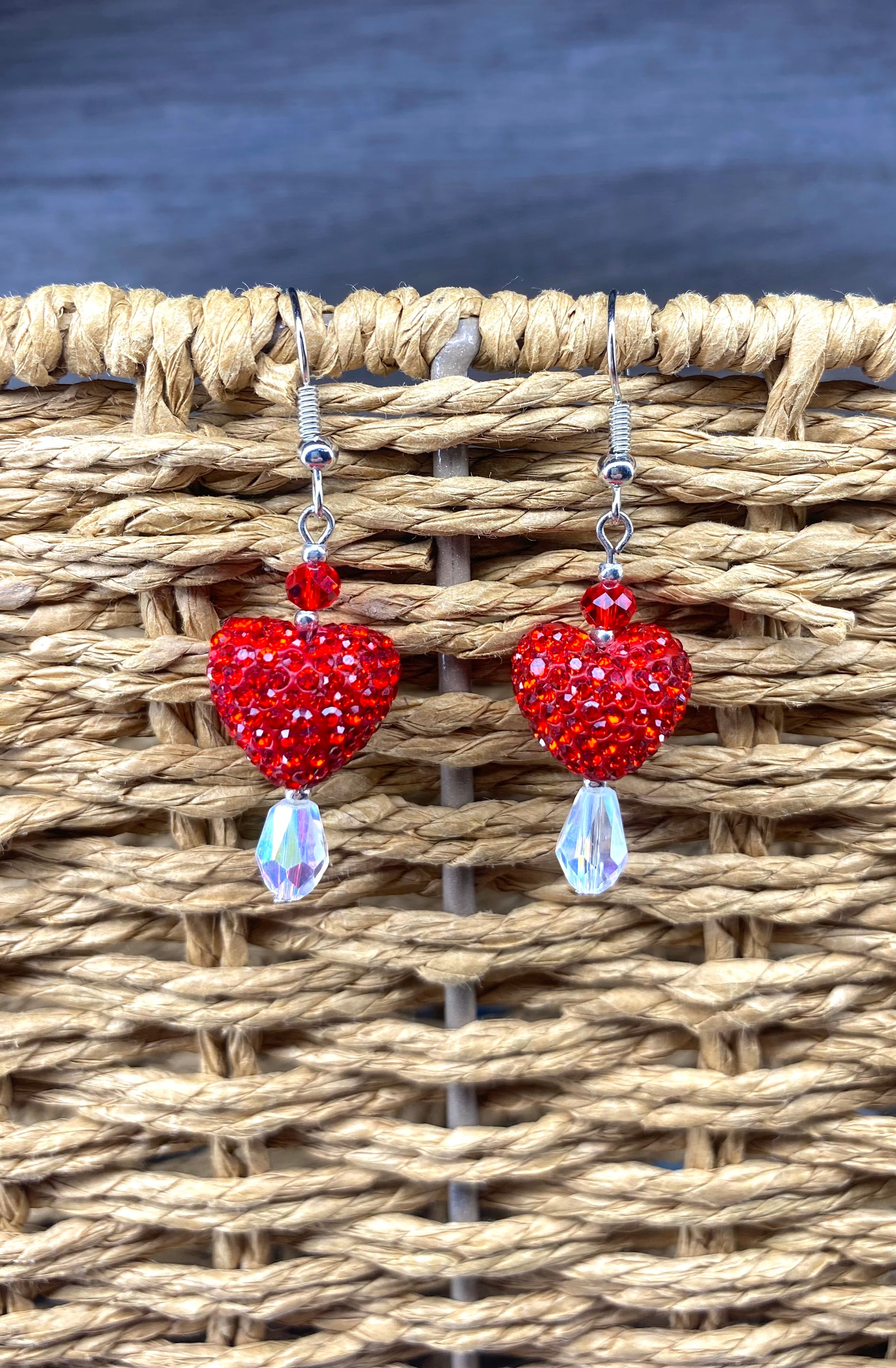 Red Rhinestone Heart Earrings