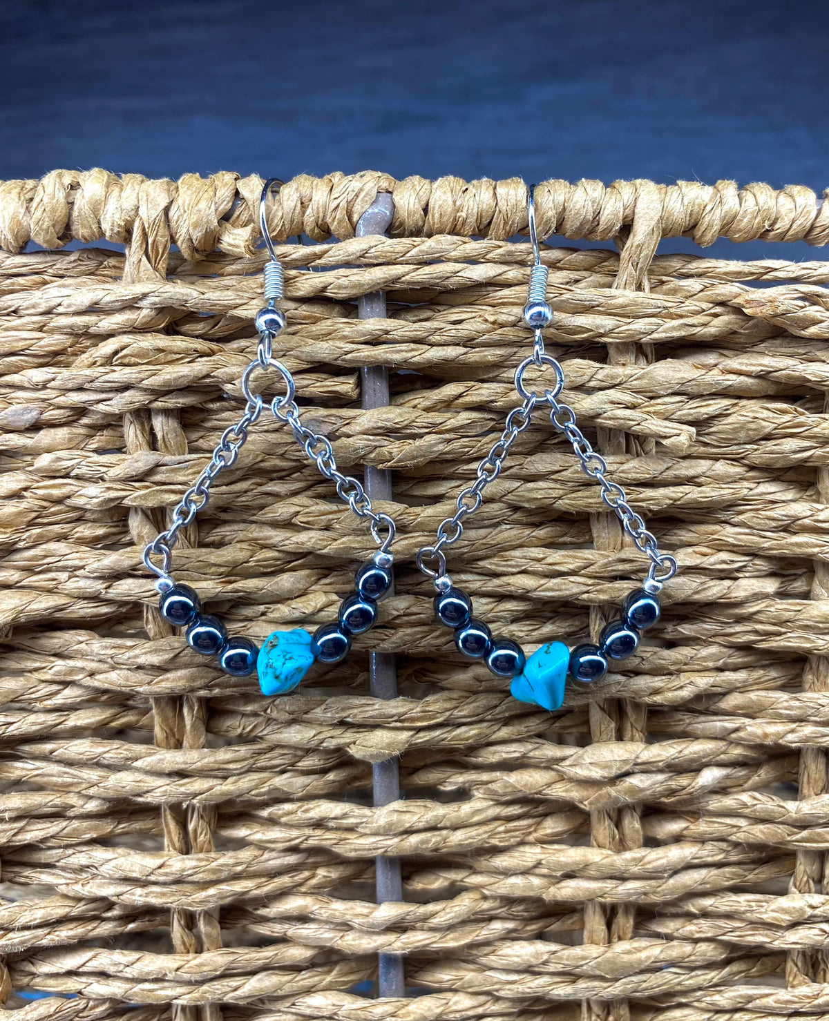 Turquoise and Black Metallic Beaded Earrings