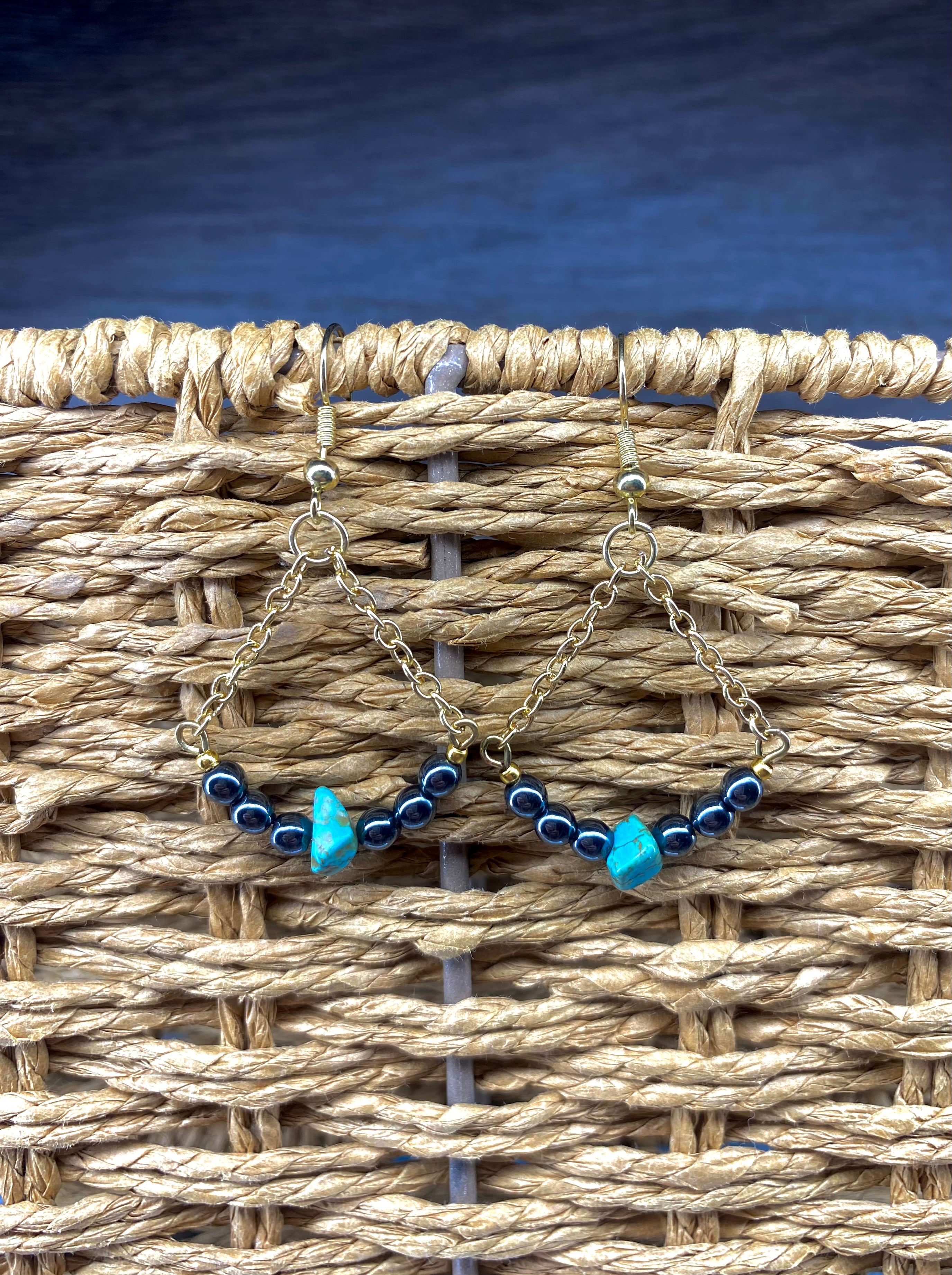 Turquoise and Black Metallic Beaded Earrings
