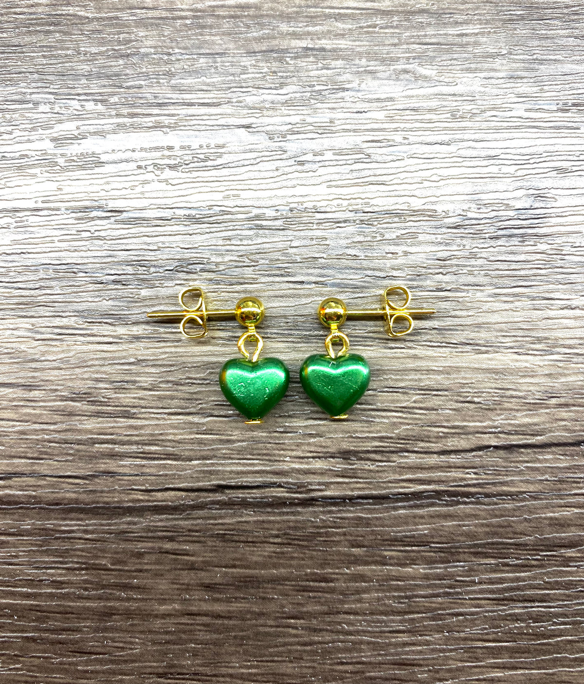 Green Heart Stud Earrings