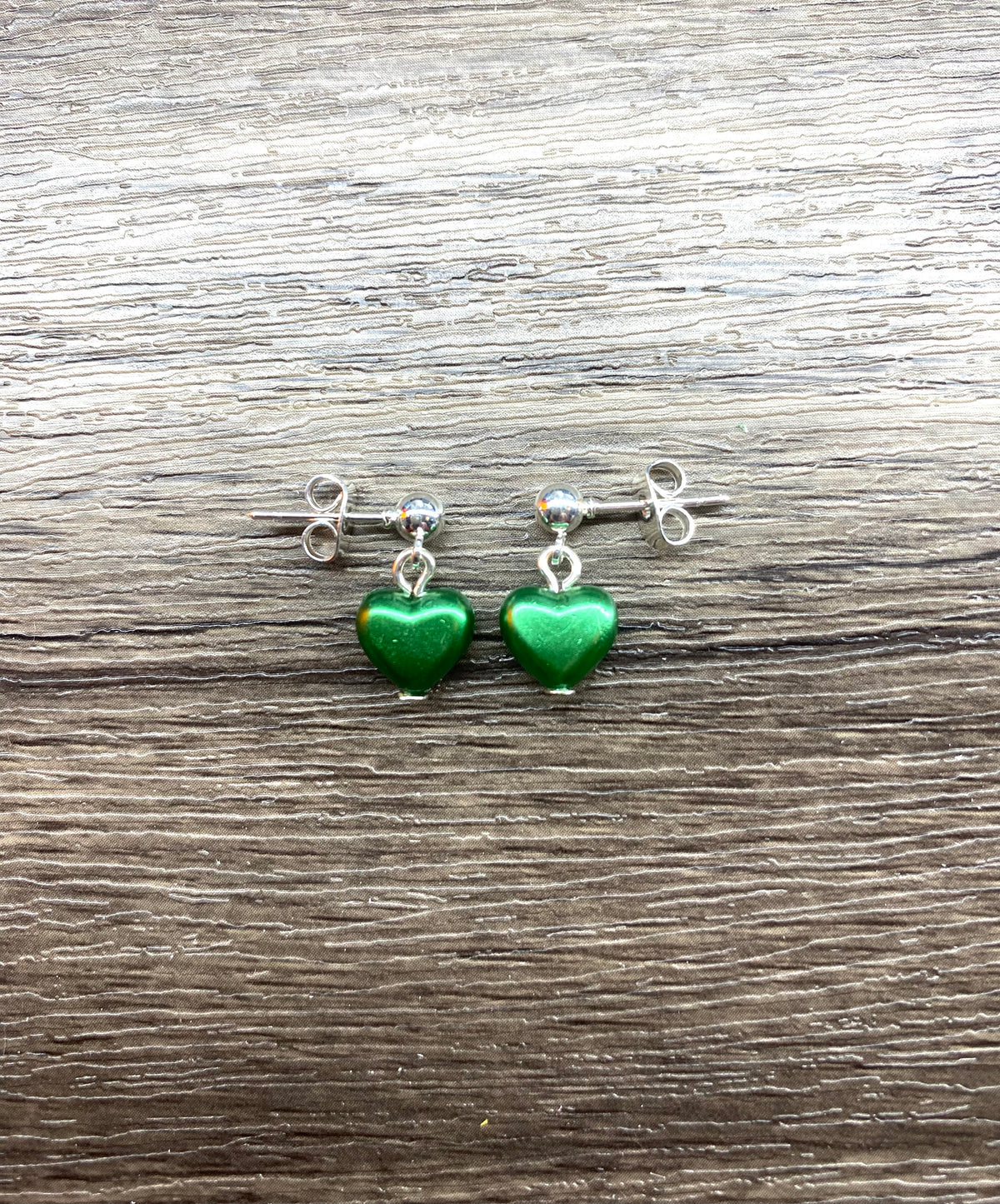 Green Heart Stud Earrings